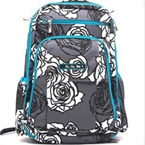 Ju-Ju-Be Be Right Back Diaper Bag Backpack Rebel Roses Floral Grey Blue NWT